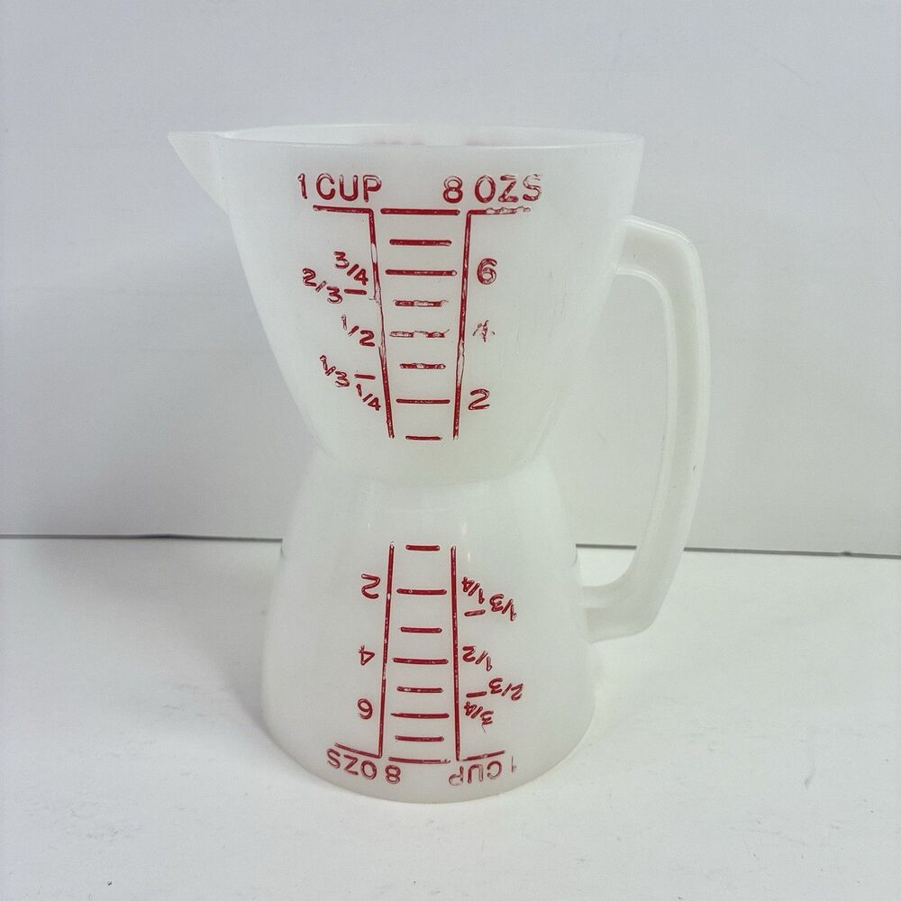 Vintage Tupperware Double Sided Wet Dry Measuring Cup Red Lettering 1 Cup 8 oz